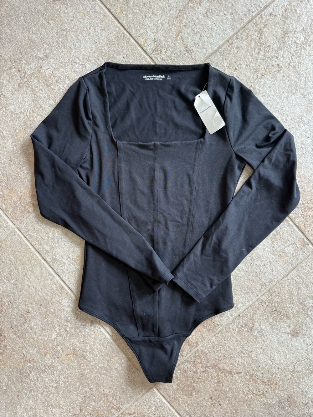 Abercrombie & Fitch Black Long-Sleeve Square Neck Bodysuit